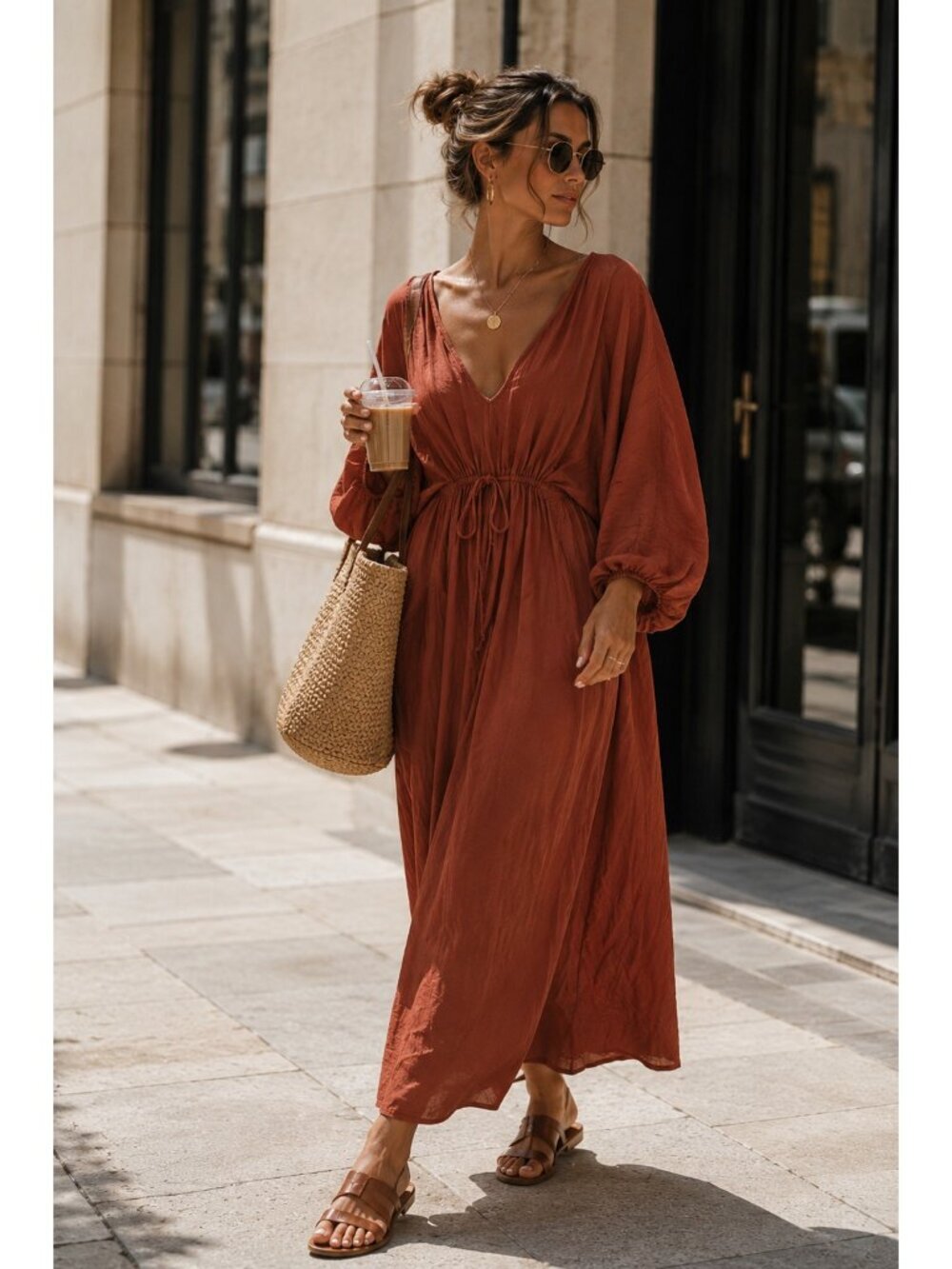 Polo Ralph Lauren Swim Cover Up Dress S Brown V-Neck 100% Viscose Drawstring